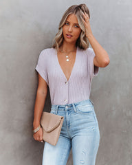 Elicia Ribbed Button Down Knit Top - Lavender