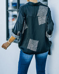 Ellowyn Printed Satin Button Down Blouse - Shadow