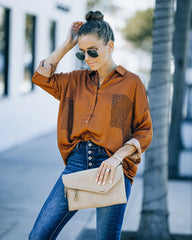 Ellowyn Printed Satin Button Down Blouse - Spice