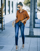 Ellowyn Printed Satin Button Down Blouse - Spice