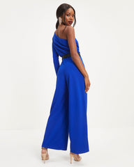 Elodie One Shoulder Drape Jumpsuit - Cobalt