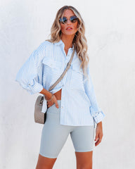 Embrace The Sun Striped Button Down Top - Blue