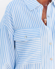 Embrace The Sun Striped Button Down Top - Blue