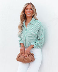 Embrace The Sun Striped Button Down Top - Green