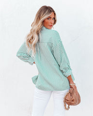 Embrace The Sun Striped Button Down Top - Green