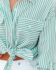 Embrace The Sun Striped Button Down Top - Green
