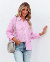Embrace The Sun Striped Button Down Top - Pink