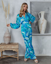 Emilio Satin Printed Wide Leg Jumpsuit