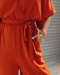 Empowered Satin Pocketed Jumpsuit - Burnt Orange