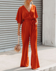 Empowered Satin Pocketed Jumpsuit - Burnt Orange