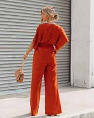Empowered Satin Pocketed Jumpsuit - Burnt Orange