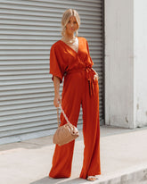Empowered Satin Pocketed Jumpsuit - Burnt Orange