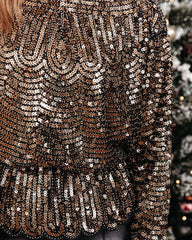 Estrella Sequin Peplum Top - Black Gold