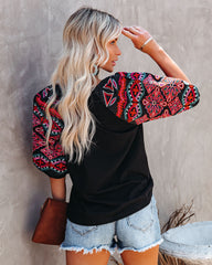 Etched In Stone Cotton Embroidered Puff Sleeve Top