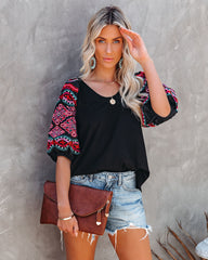 Etched In Stone Cotton Embroidered Puff Sleeve Top