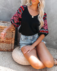 Etched In Stone Cotton Embroidered Puff Sleeve Top