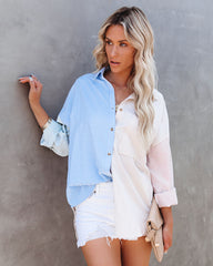 Eureka Cotton Blend Colorblock Button Down Shirt
