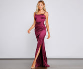Evie Formal Ruched Satin Sleeveless Dress