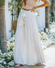 Chantay Linen Blend Tie Palazzo Pants - Oatmeal