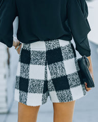 Flavia High Rise Pocketed Plaid Shorts - Black