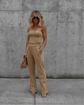 Darcey Cotton Pocketed Drawstring Pants - Tan