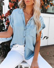 Factory Tencel Button Down Top - Light Wash