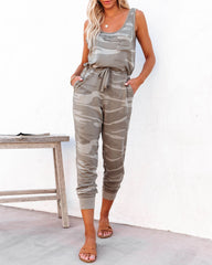 Fairview Pocketed Knit Camo Jumpsuit