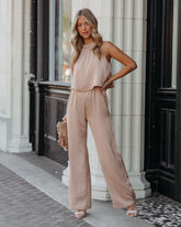 Fancied Pocketed Satin Jumpsuit - Champagne