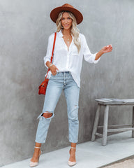 Farzana Textured Button Down Blouse - White