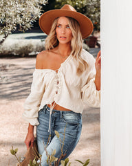 Fauna Lace Up Crochet Crop Top - Cream