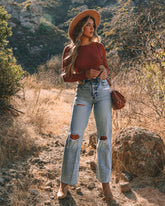 Faye Cropped Ribbed Knit Top - Brick