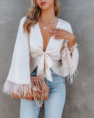 Feathers In The Wind Bell Sleeve Tie Blouse - Champagne