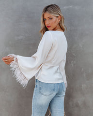 Feathers In The Wind Bell Sleeve Tie Blouse - Champagne