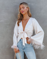 Feathers In The Wind Bell Sleeve Tie Blouse - Champagne