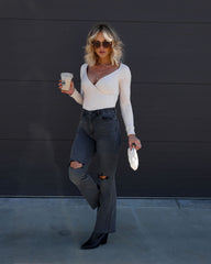 Feliciana Ribbed Criss Cross Bodysuit - Oatmeal