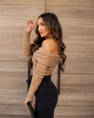Flute Off The Shoulder Knit Top - Latte