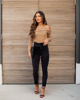 Flute Off The Shoulder Knit Top - Latte