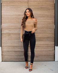 Flute Off The Shoulder Knit Top - Latte