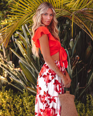 Fluttering Heart Tie Front Crop Top - Flame