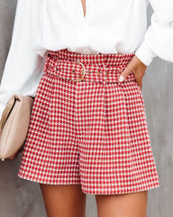 For The Record Houndstooth Belted Shorts