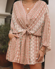 Free My Soul Printed Pocketed Tie Front Romper