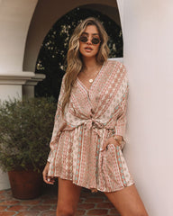 Free My Soul Printed Pocketed Tie Front Romper