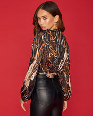 Frida Printed Tie Front Crop Blouse