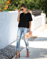 Game On Cotton Distressed Tee - Black