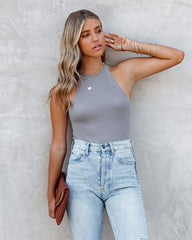 Gia Ribbed Knit Halter Tank - Charcoal