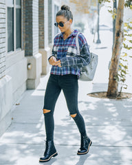 Giorgio Cotton Blend Crop Plaid Button Down Top