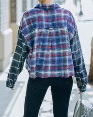 Giorgio Cotton Blend Crop Plaid Button Down Top