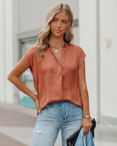 Girona Satin Blouse - Terracotta