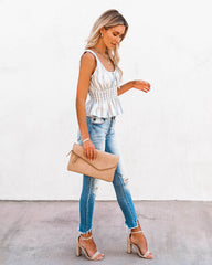 Glass Beach Cotton Striped Smocked Babydoll Top