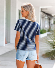 Glenwood Striped Short Sleeve Knit Top - Navy